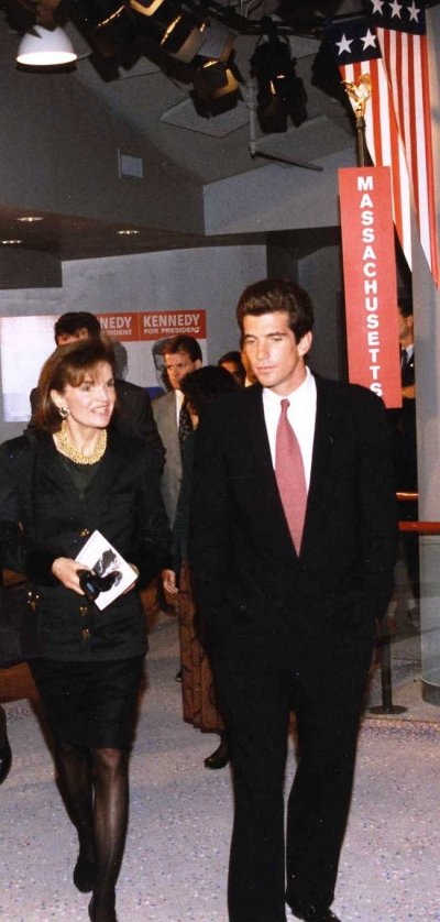 Kennedy (right) and his mother, Jacqueline, at the John F. Kennedy Presidential Library and Museum in Boston, October 1993