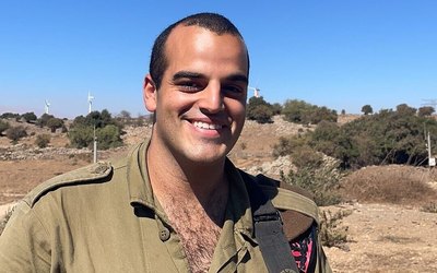 Sgt. Uri Locker (L to R), Sgt. Amit Tsur, Cpt. Itay Maor, Sgt. Dvir Lisha and Staff Sgt. Ofir Zioni, in a photo taken days before they were all killed on October 7, 2023. (Courtesy)