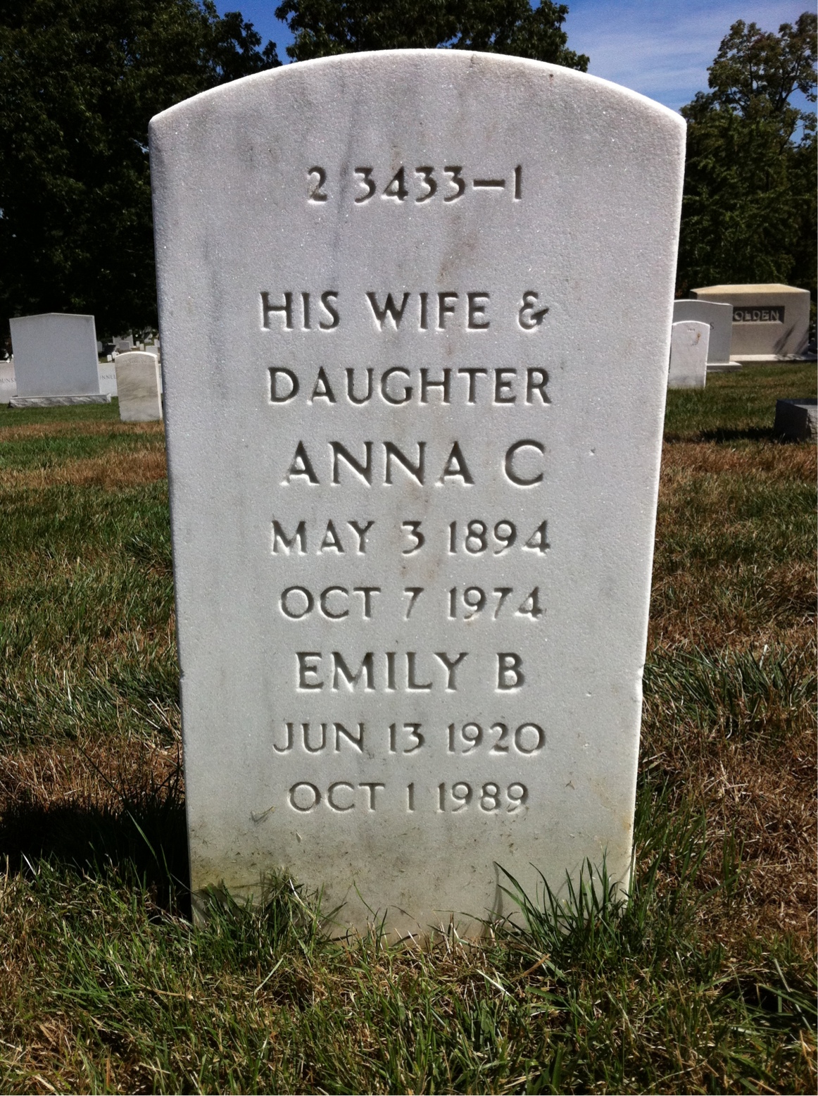 Back of headstone — Anna Andrew