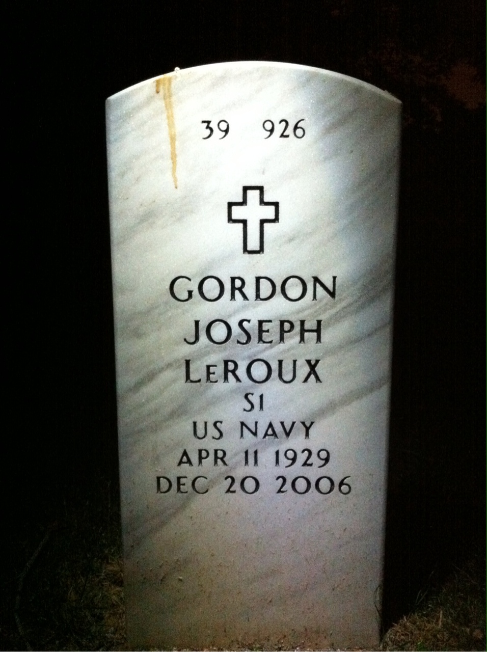 Back of headstone — Edward Leroux