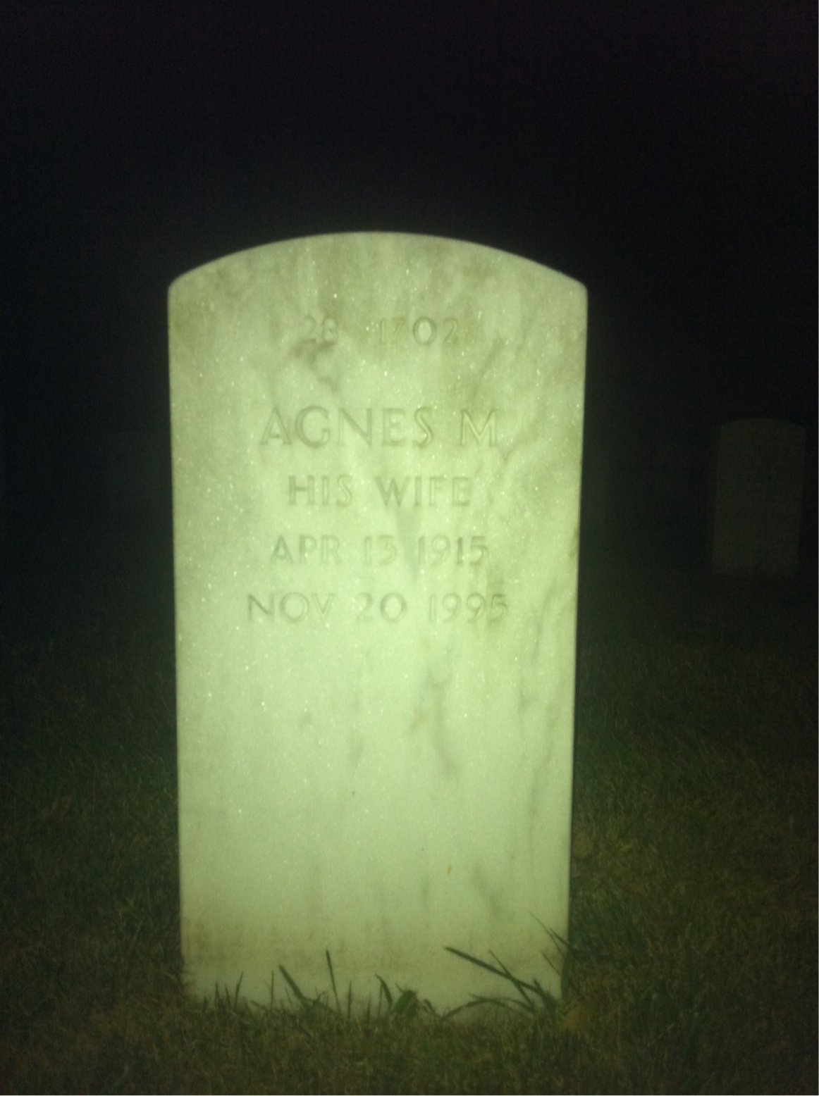 Back of headstone — Agnes Ayers