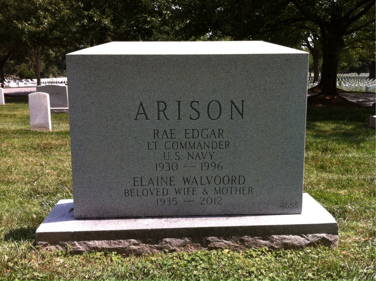 Back of headstone — Rae Arison