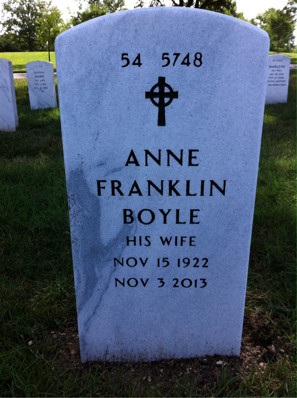 Back of headstone — William Alexander
