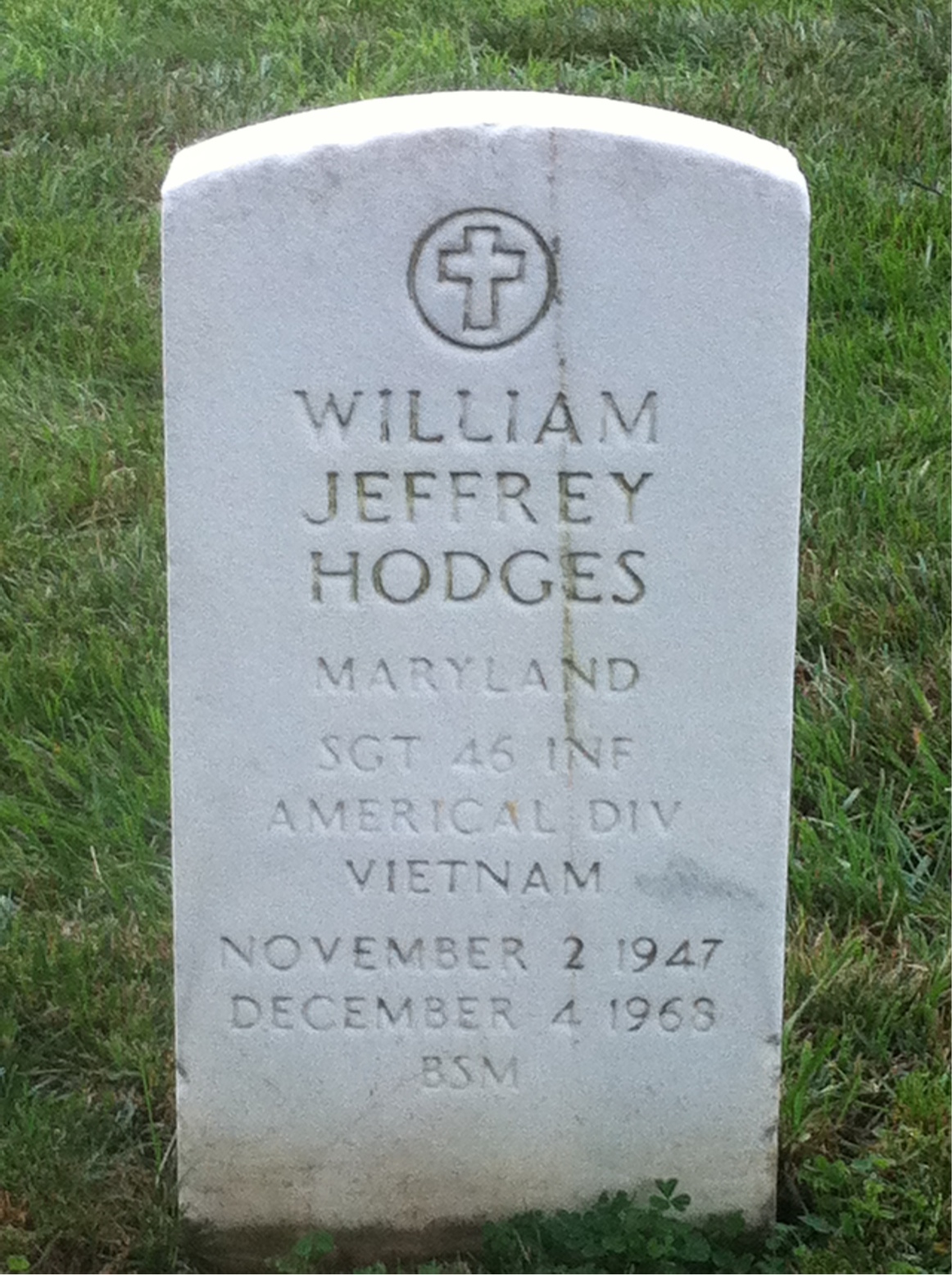 Back of headstone — William Jeffrey Hodges