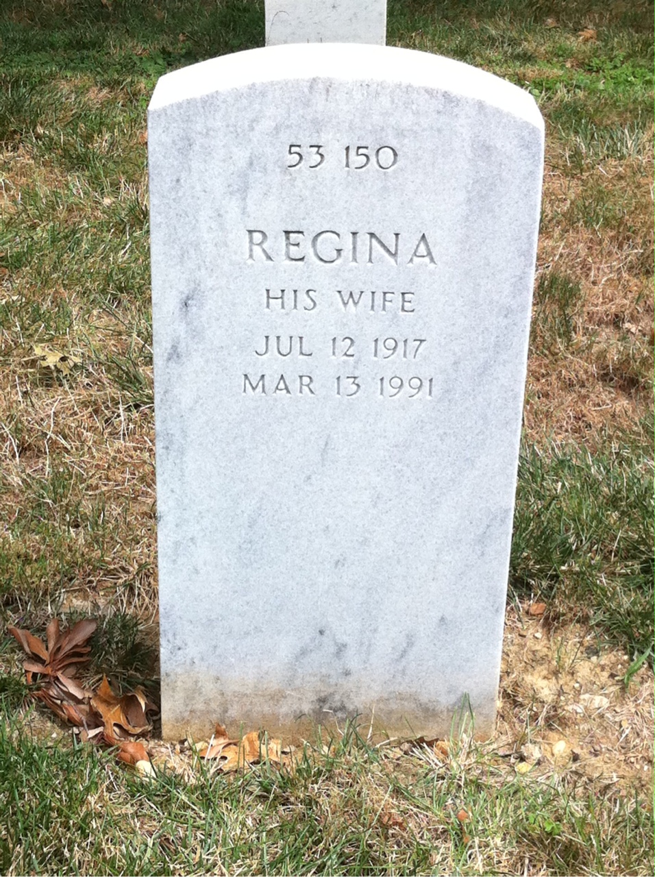 Back of headstone — Regina Mundell