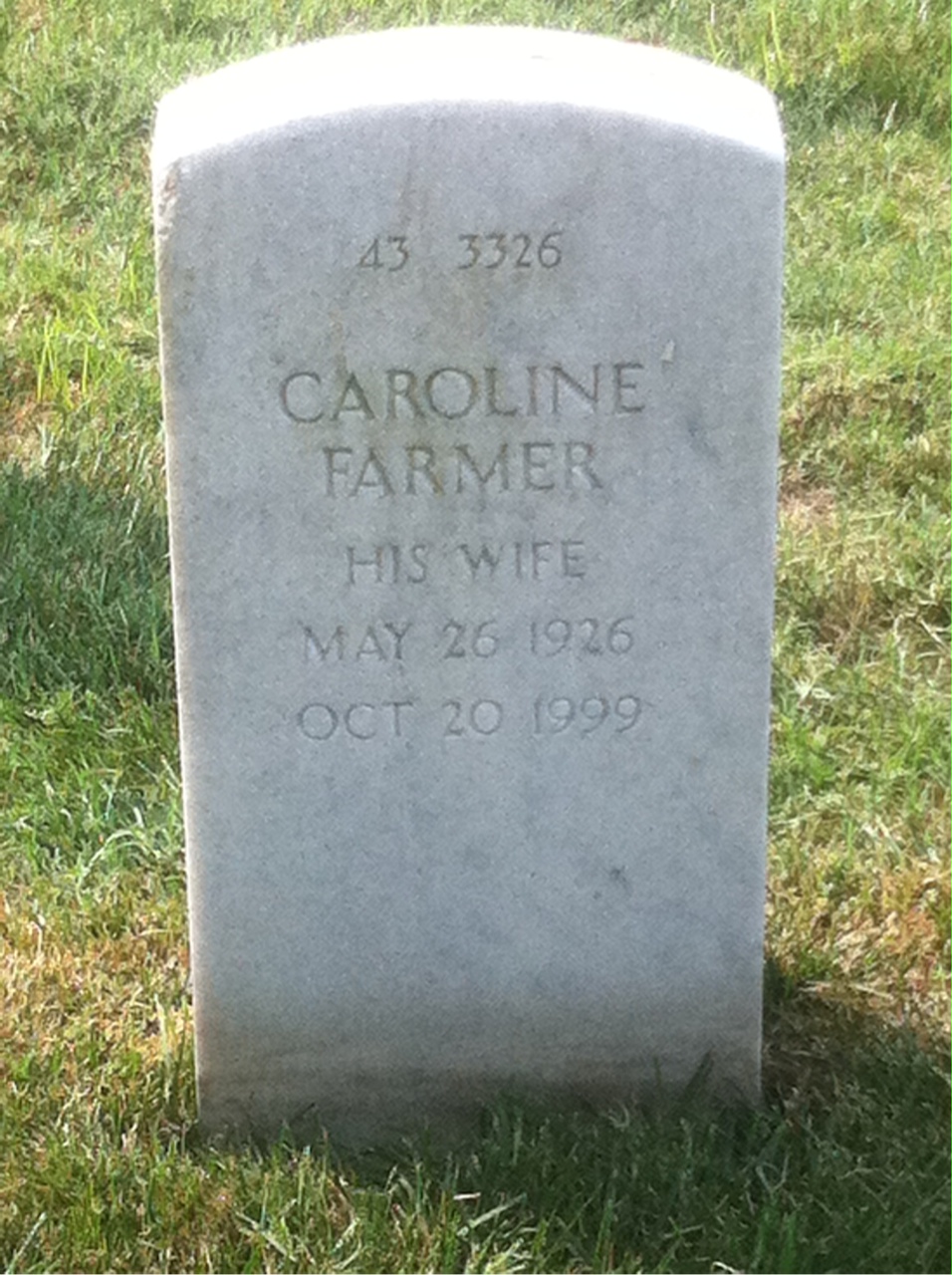 Back of headstone — Caroline Mullaney