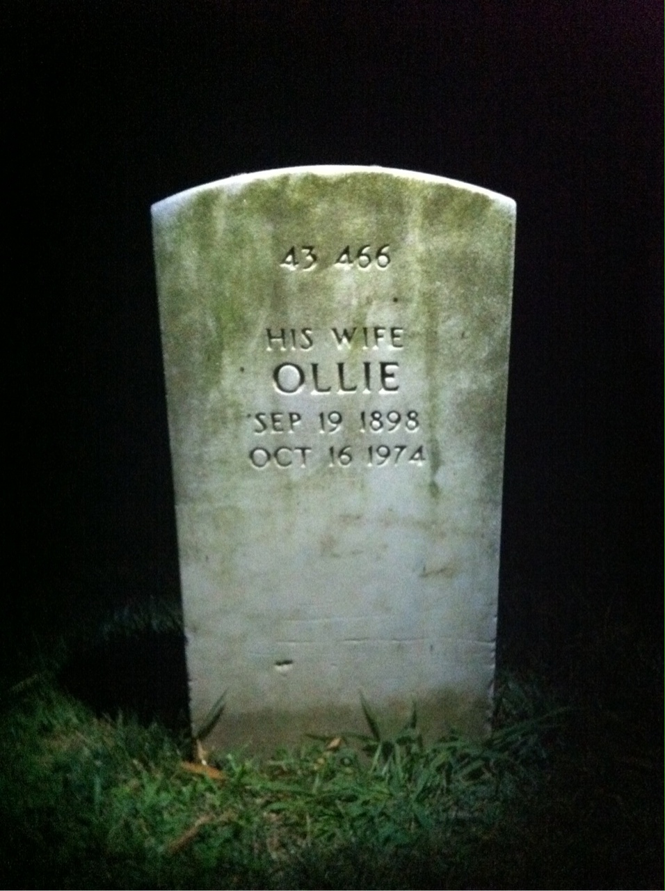 Back of headstone — Ollie Cox
