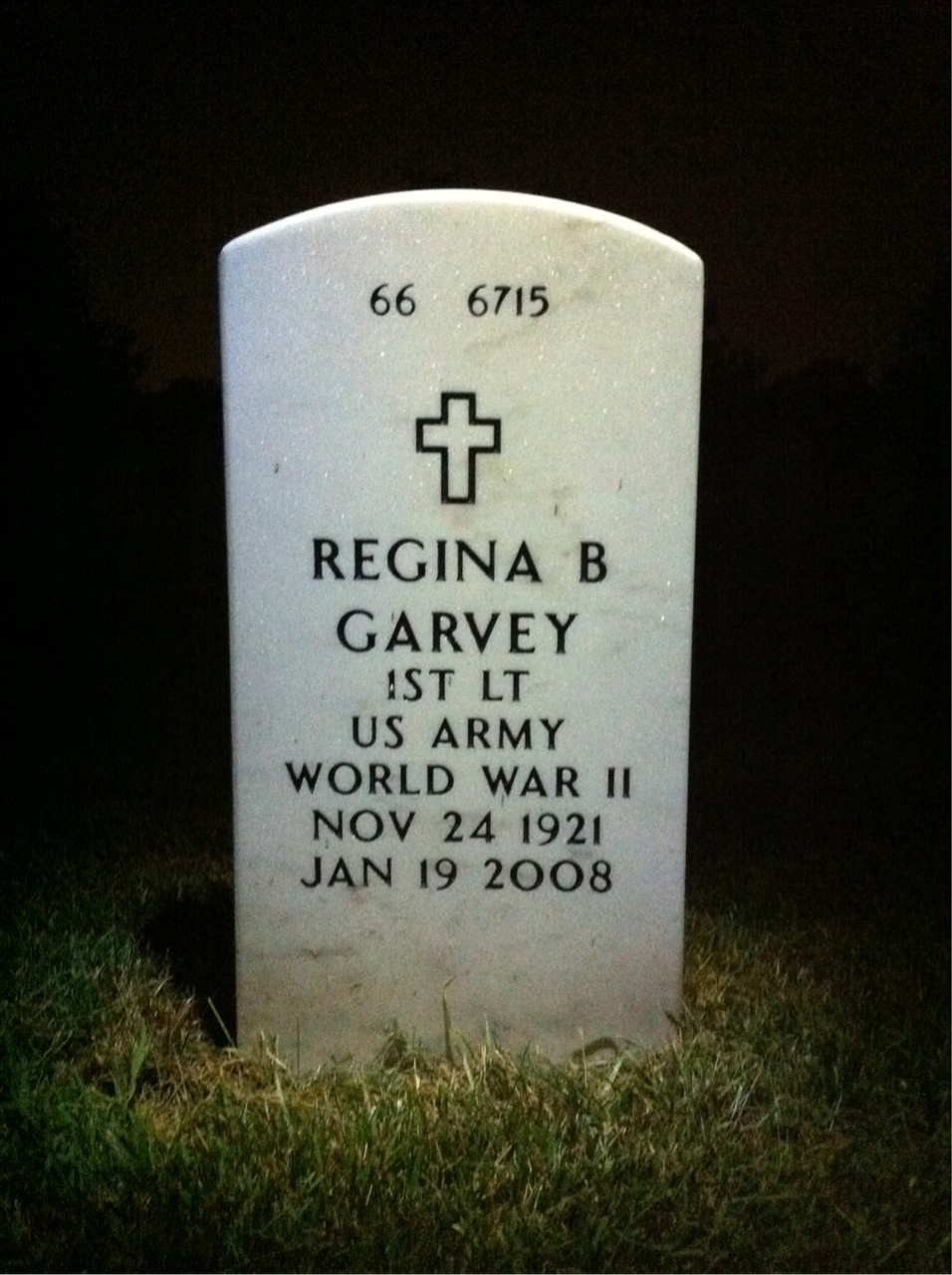 Back of headstone — Regina Garvey