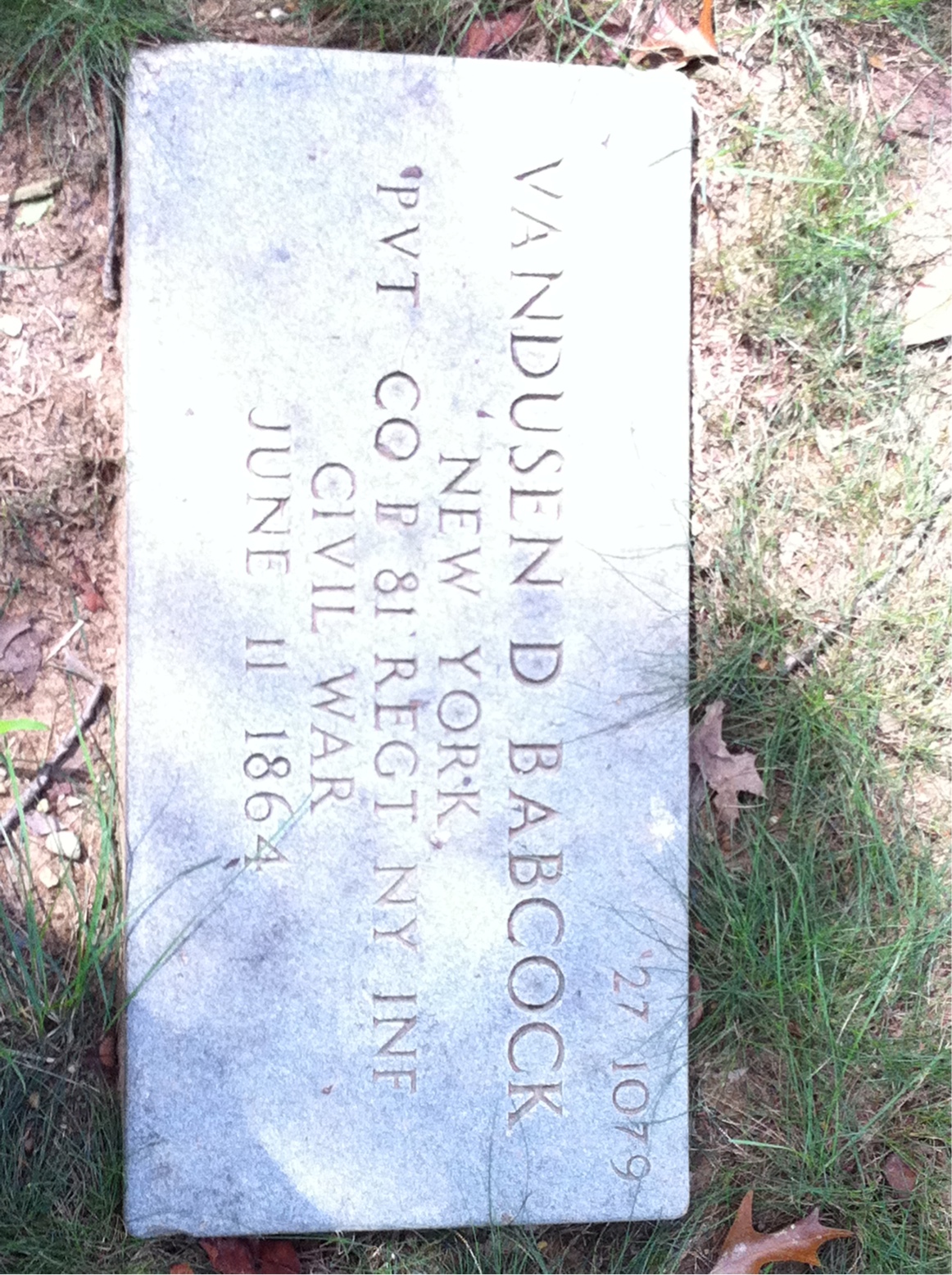 Back of headstone — Vandusen Babcock