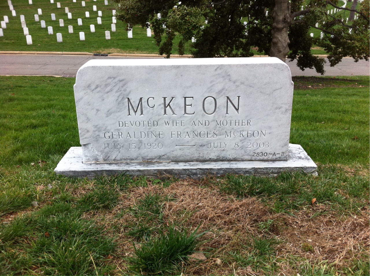 Back of headstone — Francis Mckeon