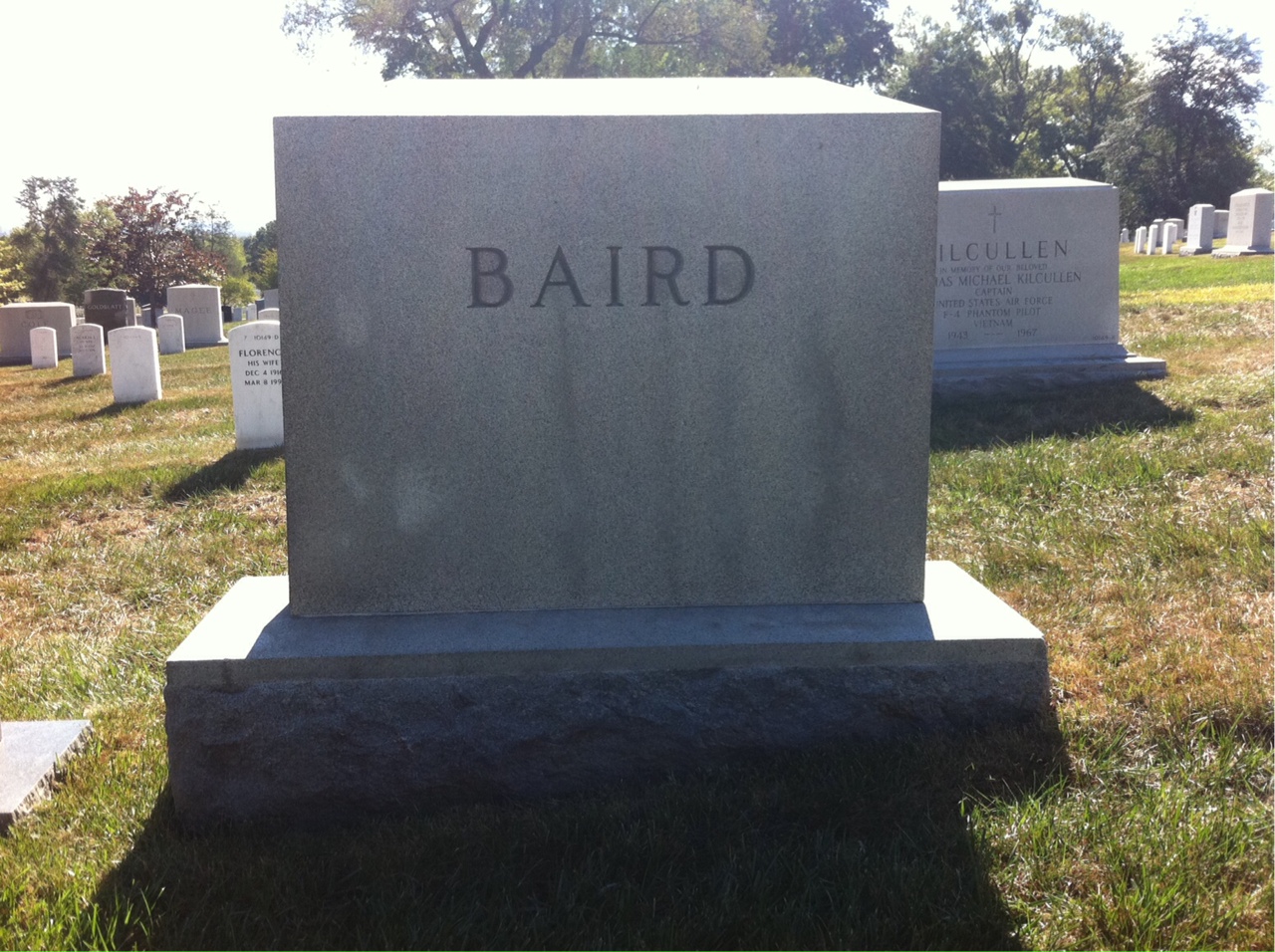 Back of headstone — Fred Baird