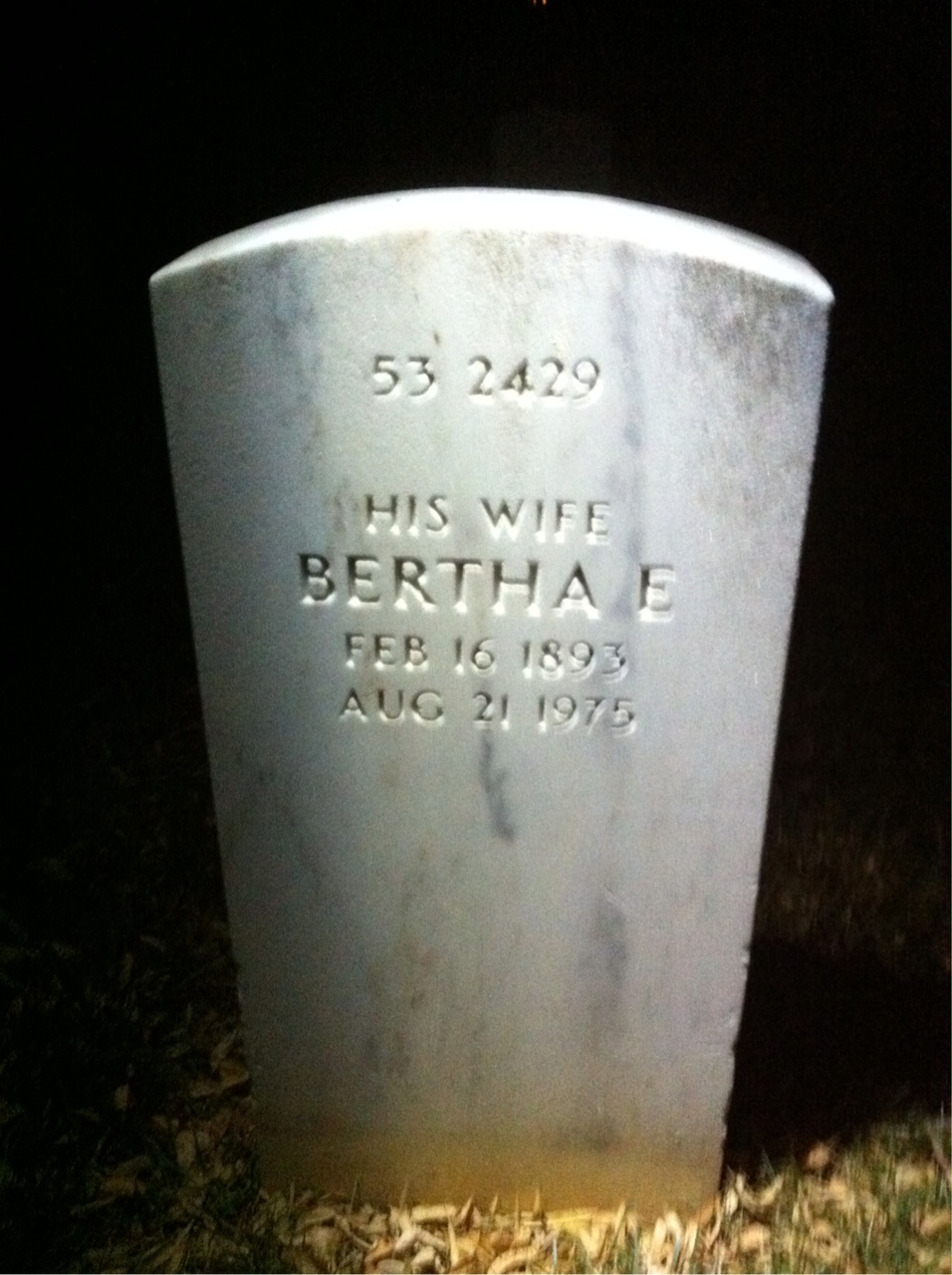 Back of headstone — Bertha Conver