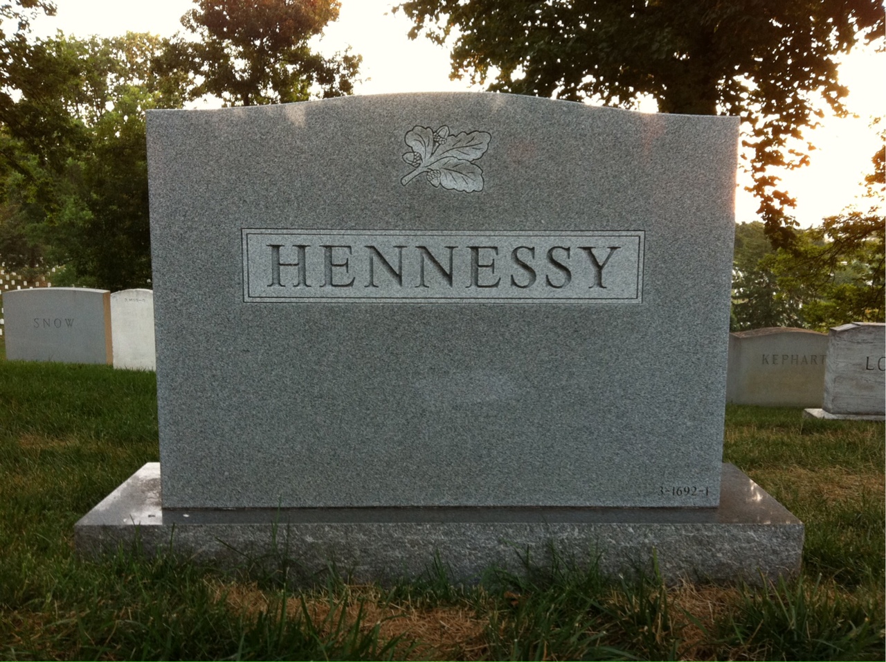 Back of headstone — James Hennessy