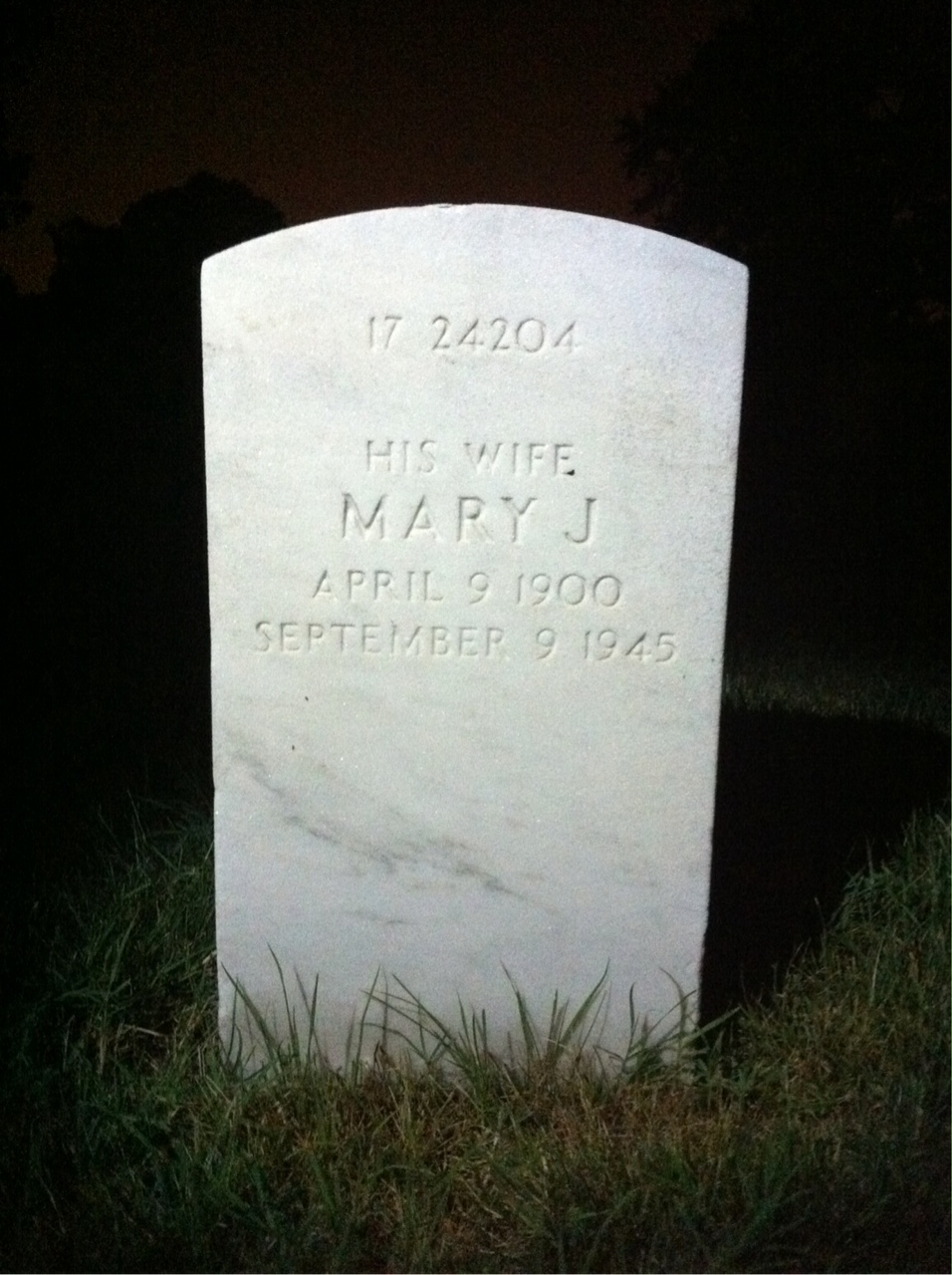 Back of headstone — Mary Mowrer