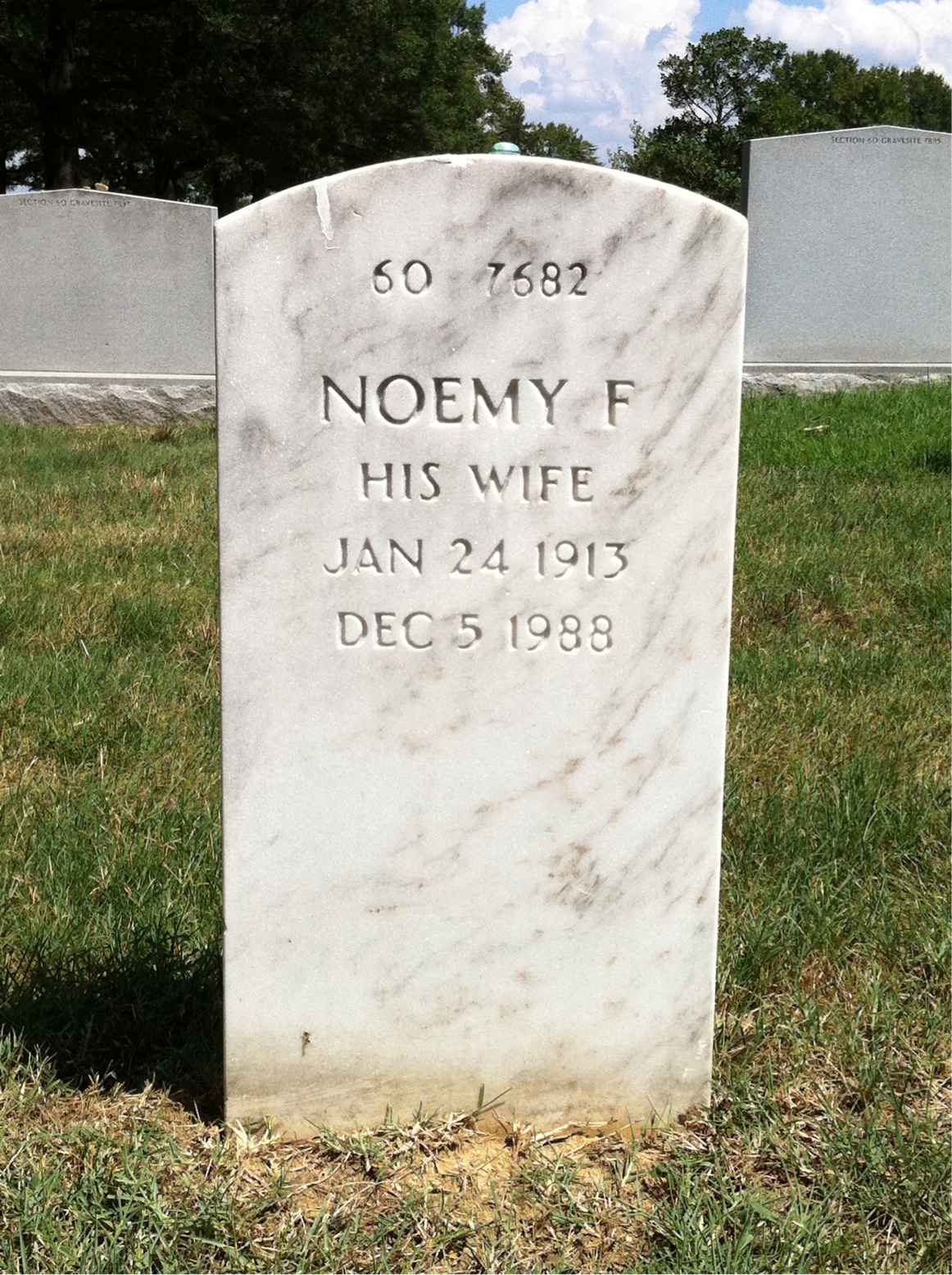 Back of headstone — Noemy Moore