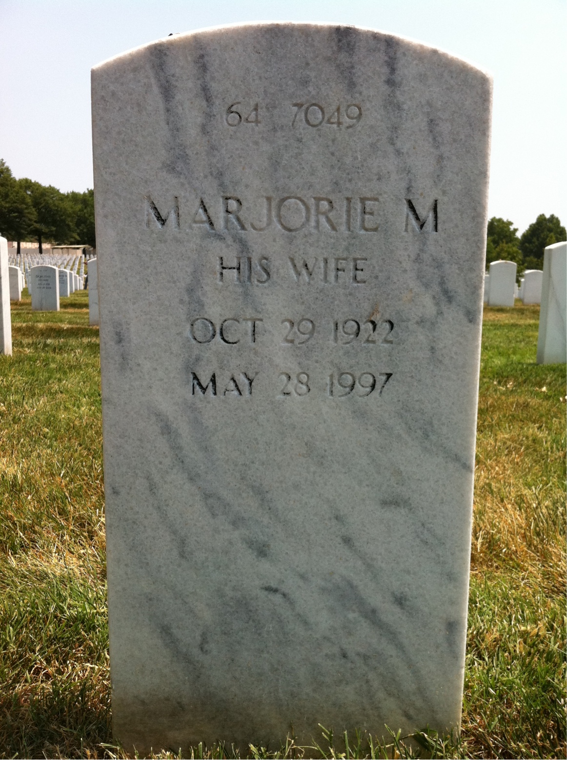 Back of headstone — Marjorie Bidez