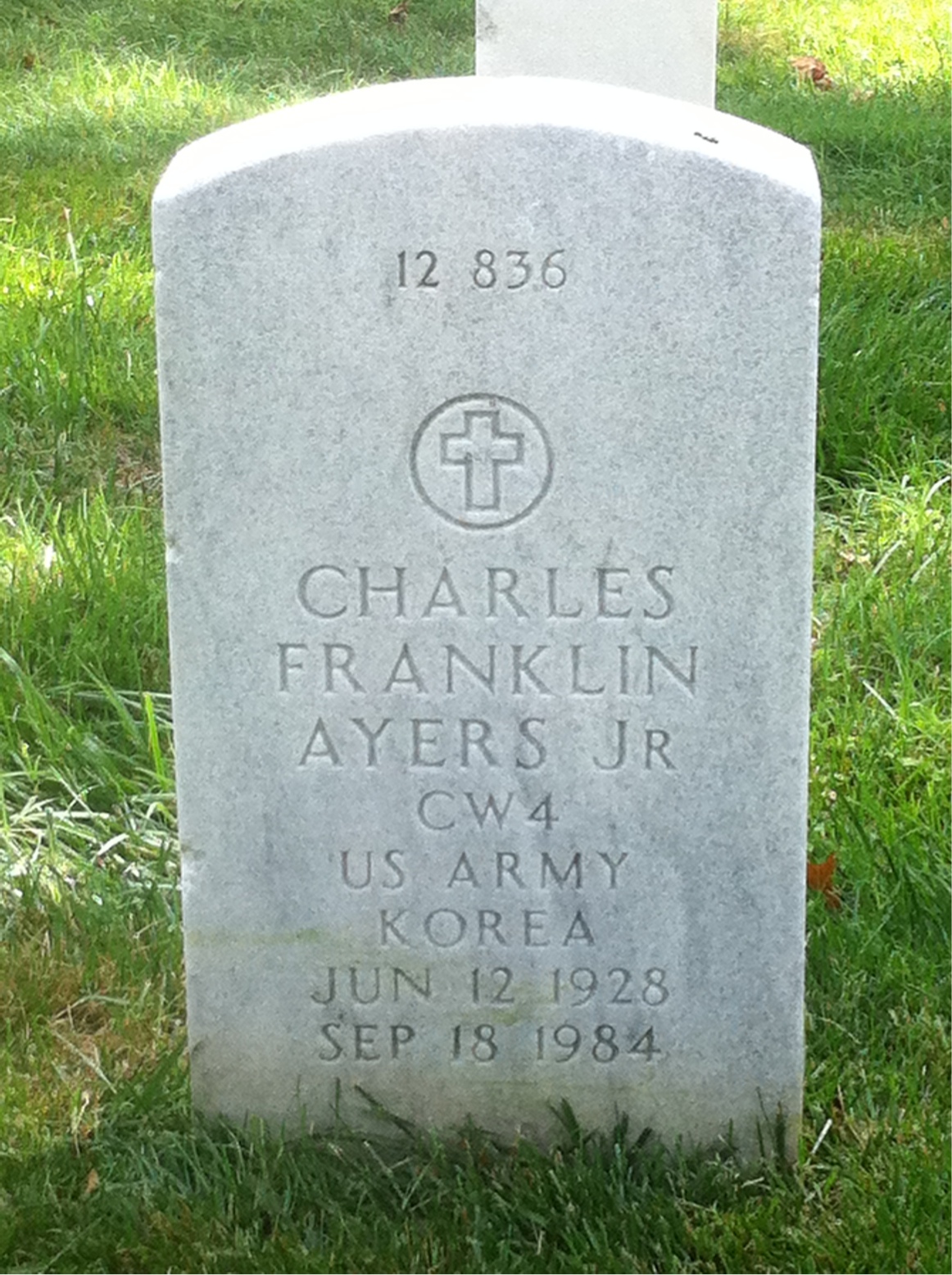 Back of headstone — Charles Ayers