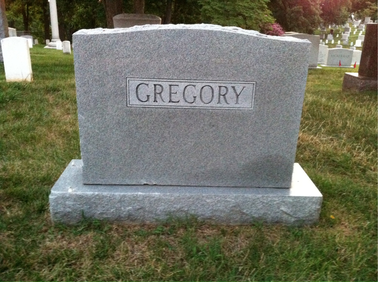 Back of headstone — Milton Gregory