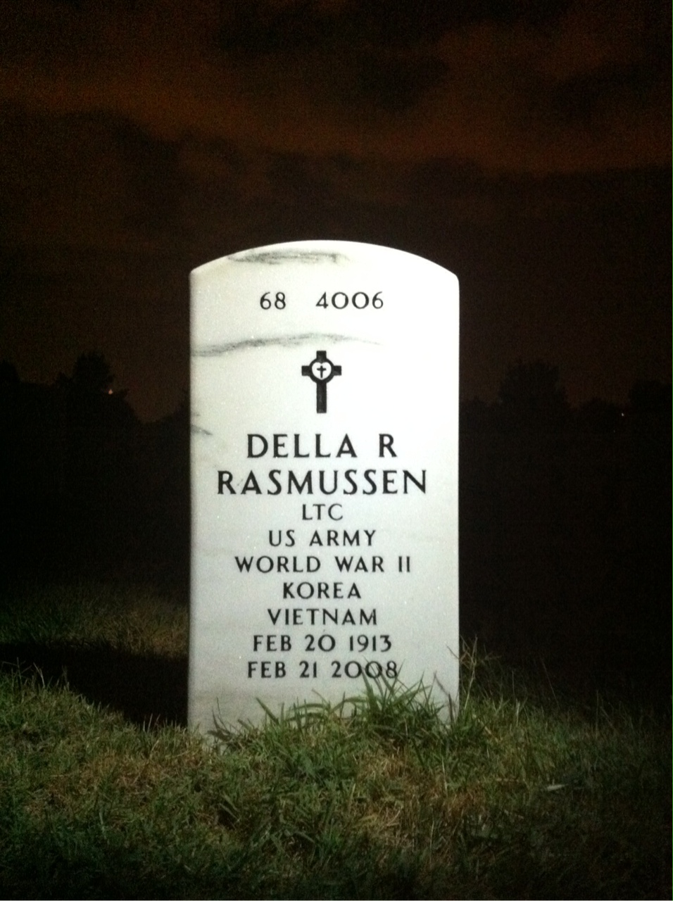 Back of headstone — Della Rasmussen