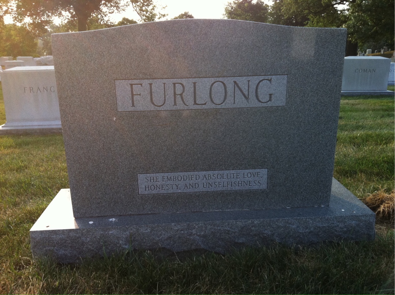 Back of headstone — William R Furlong