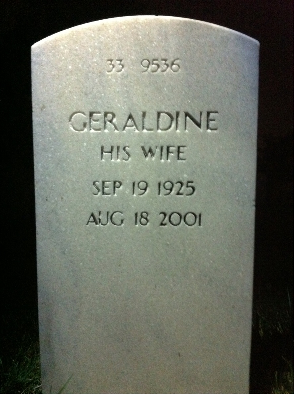 Back of headstone — Geraldine Cox
