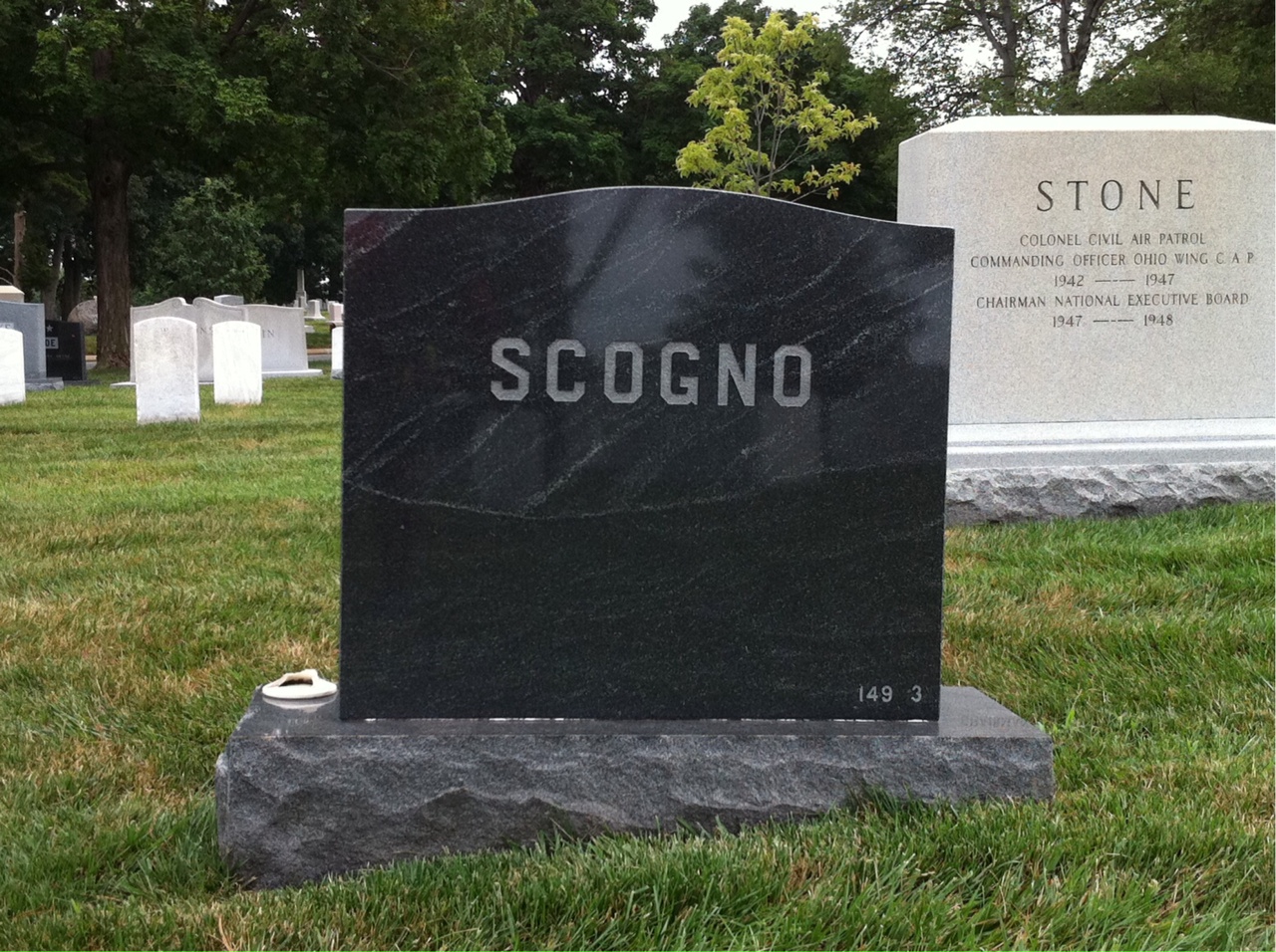 Back of headstone — Americo Scogno