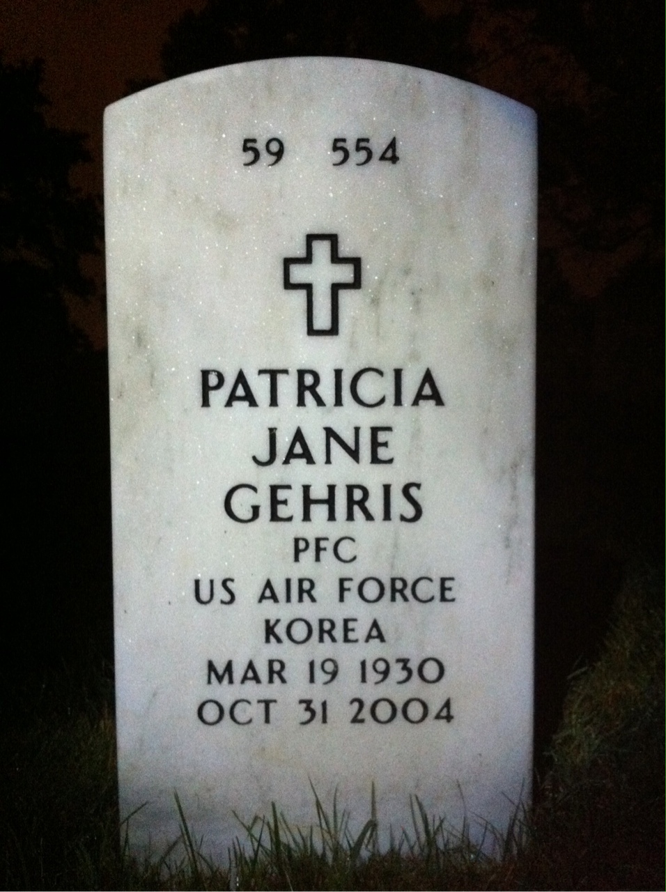 Back of headstone — Allen Gehris