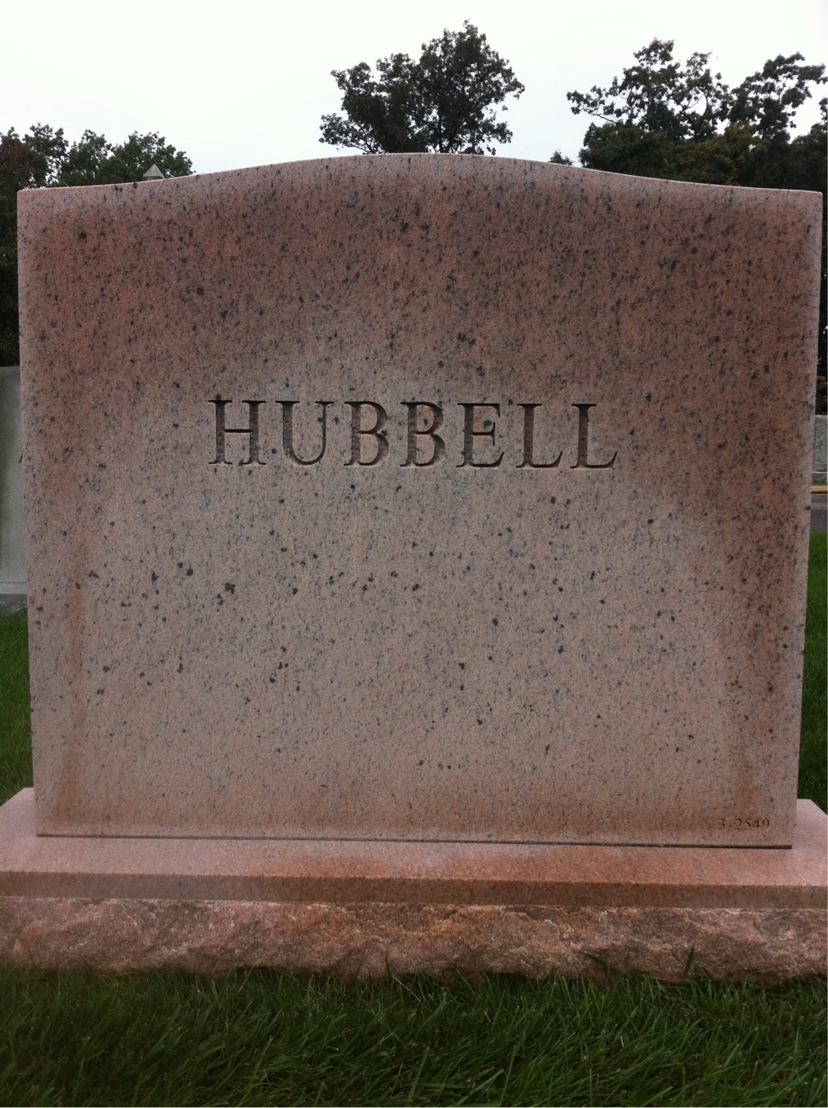 Back of headstone — Charles Hubbell