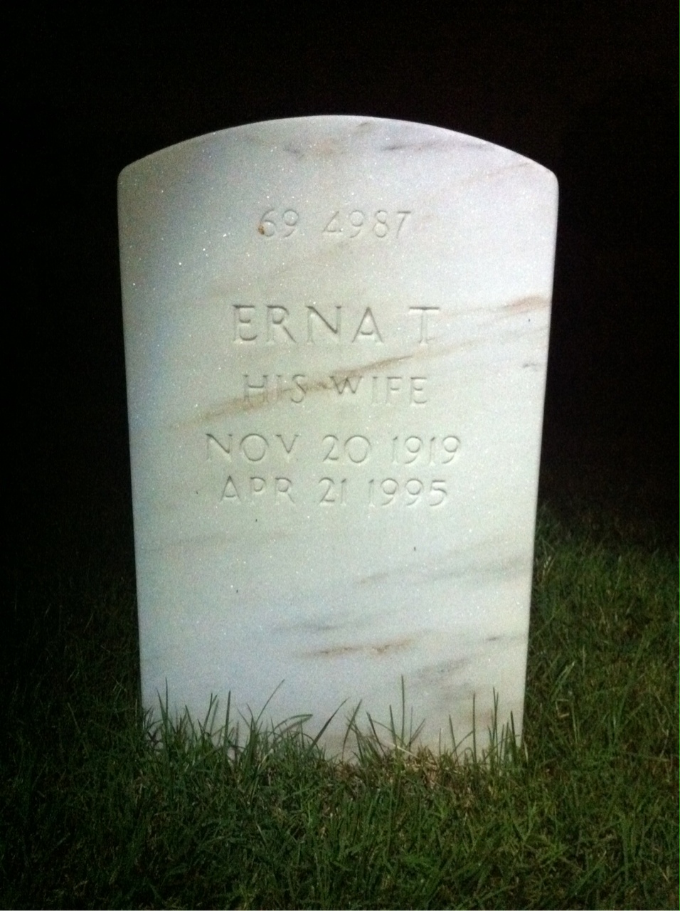 Back of headstone — Erna Allen