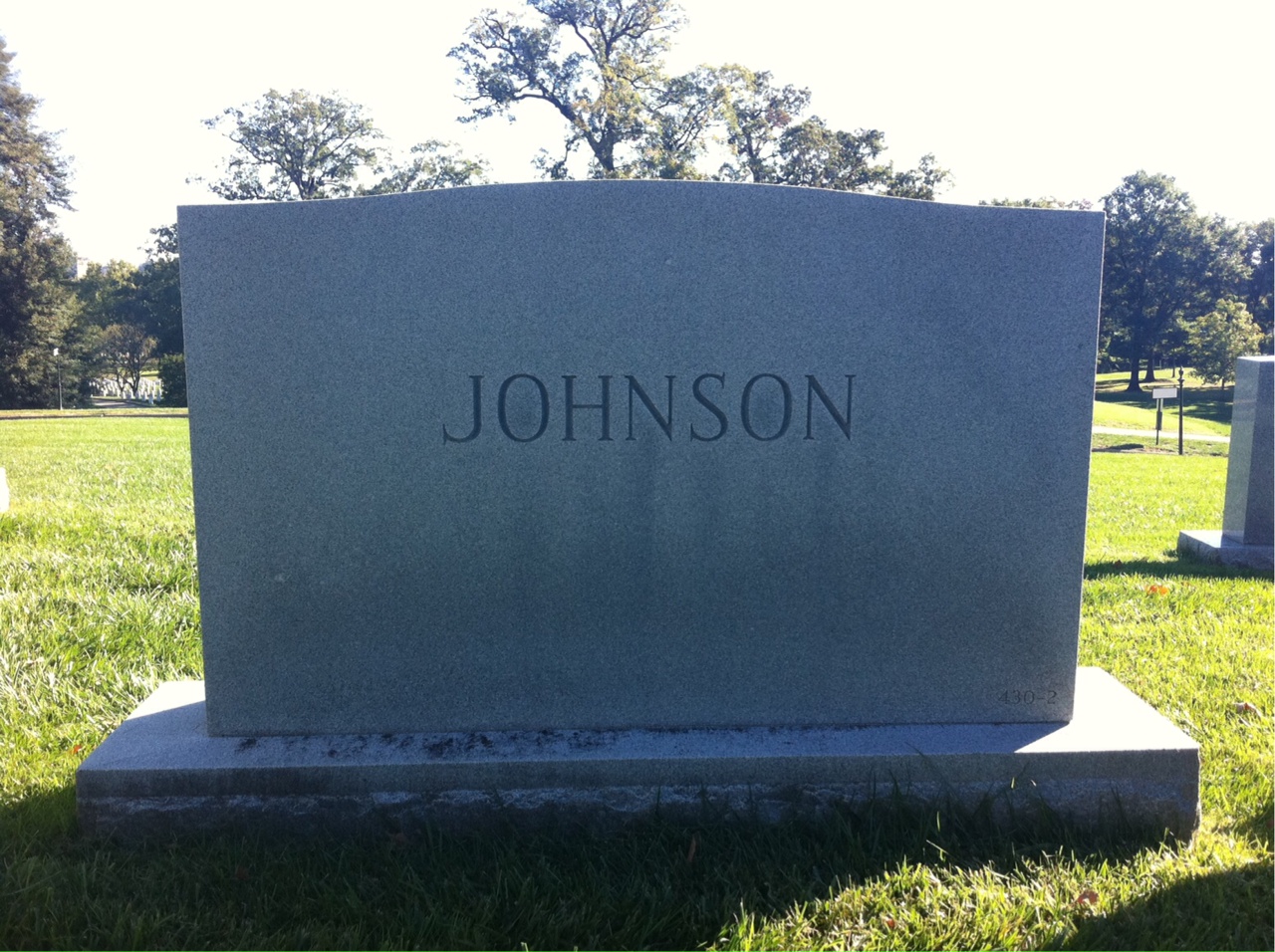 Back of headstone — Harold Johnson
