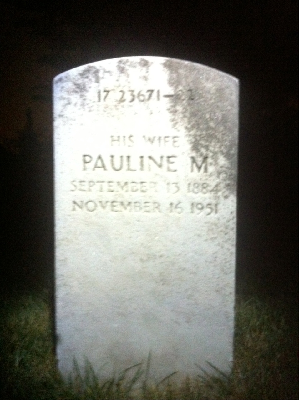 Back of headstone — Pauline Ashton