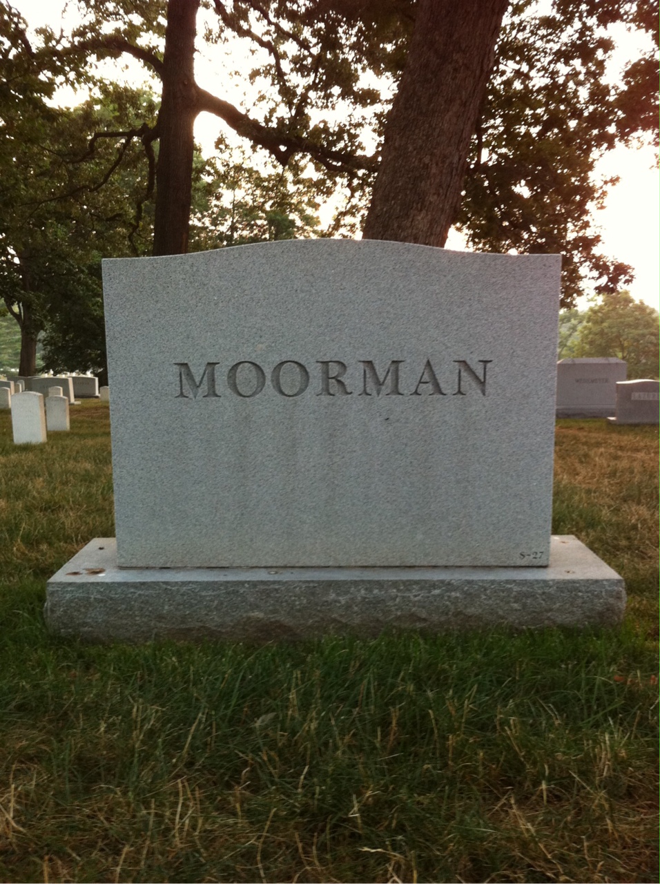 Back of headstone — Frank Moorman