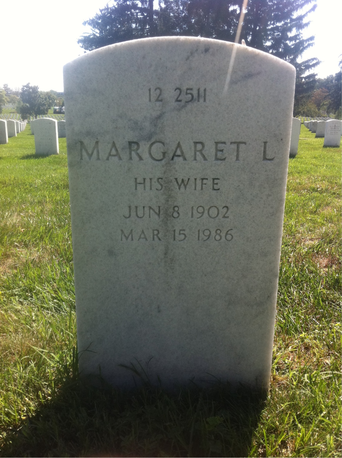 Back of headstone — Margaret Mullen