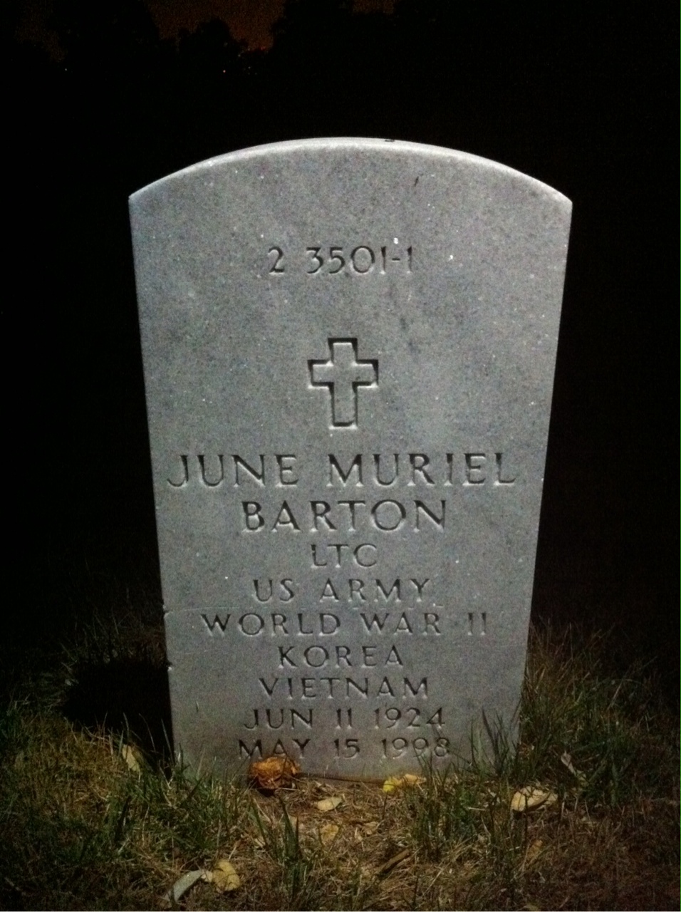 Back of headstone — June M Barton