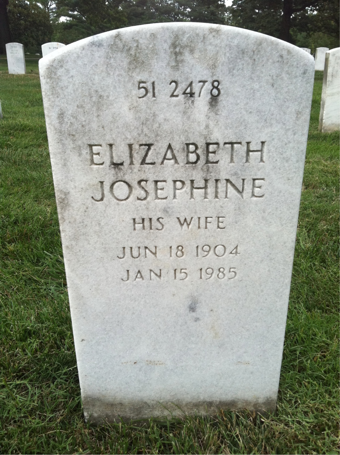 Back of headstone — Elizabeth Alexander