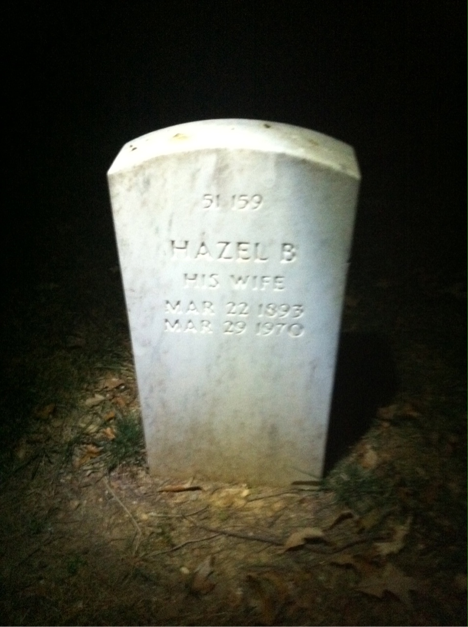 Back of headstone — Hazel Myll