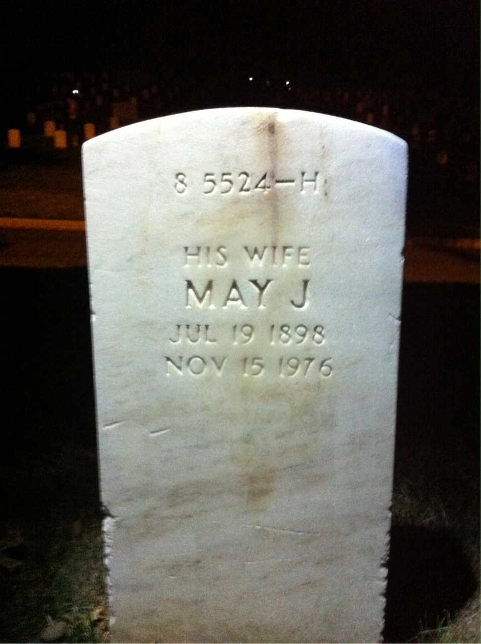 Back of headstone — May Milnor
