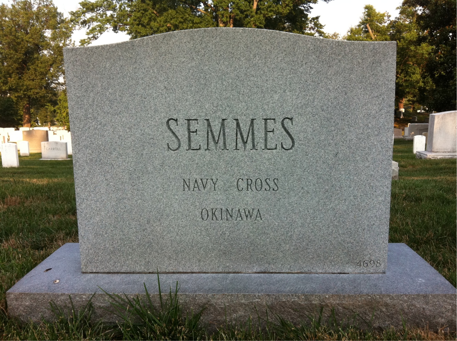 Back of headstone — Benedict Semmes