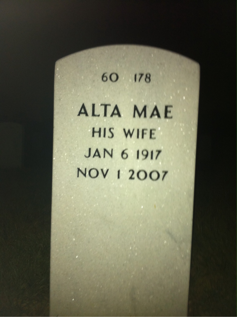 Back of headstone — David Weston