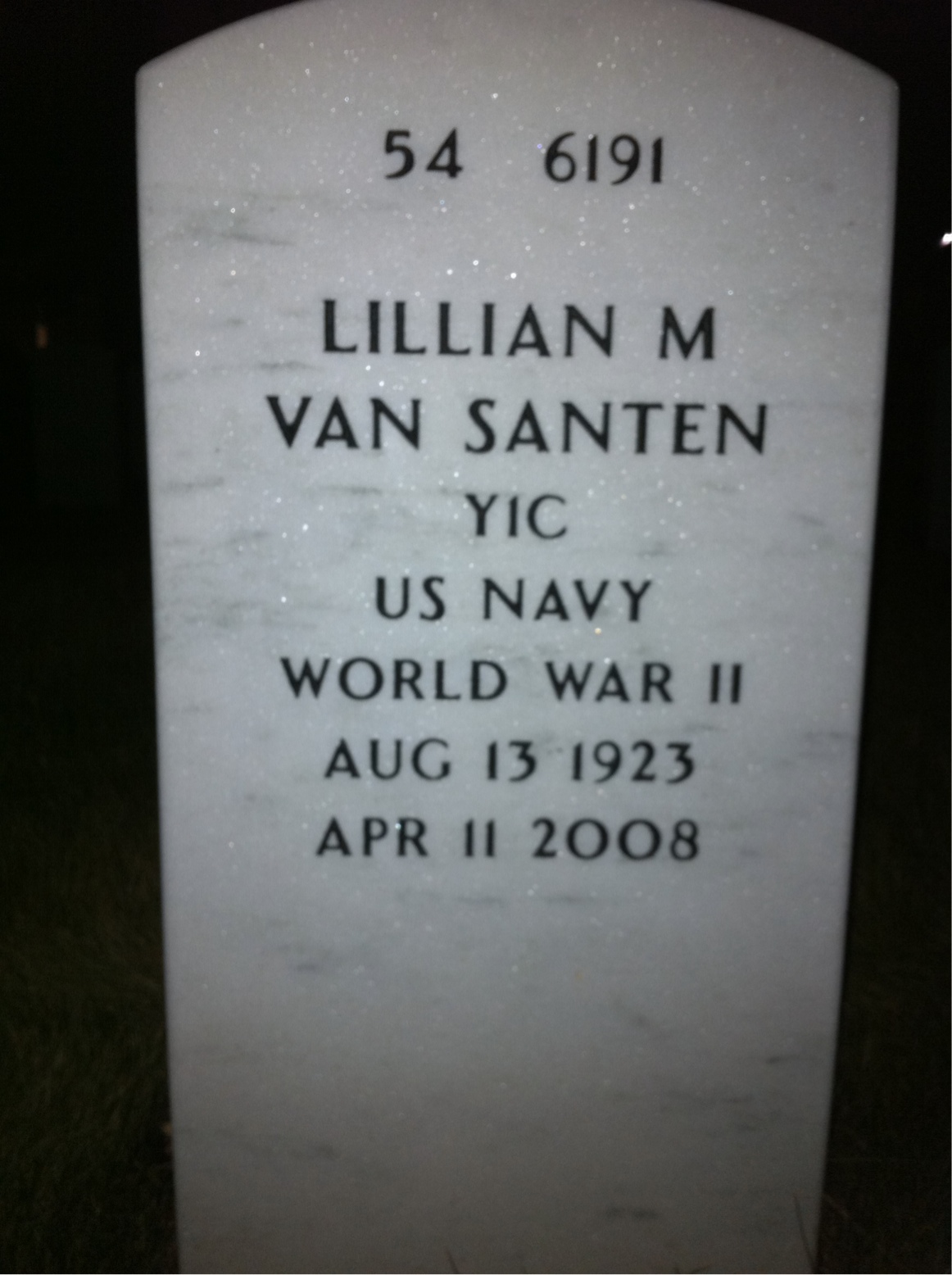 Back of headstone — Lillian Vansanten