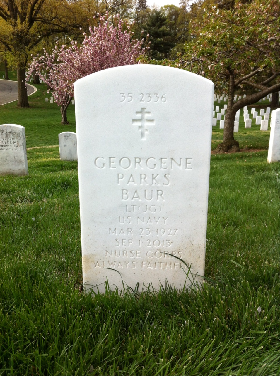 Back of headstone — Georgene Baur