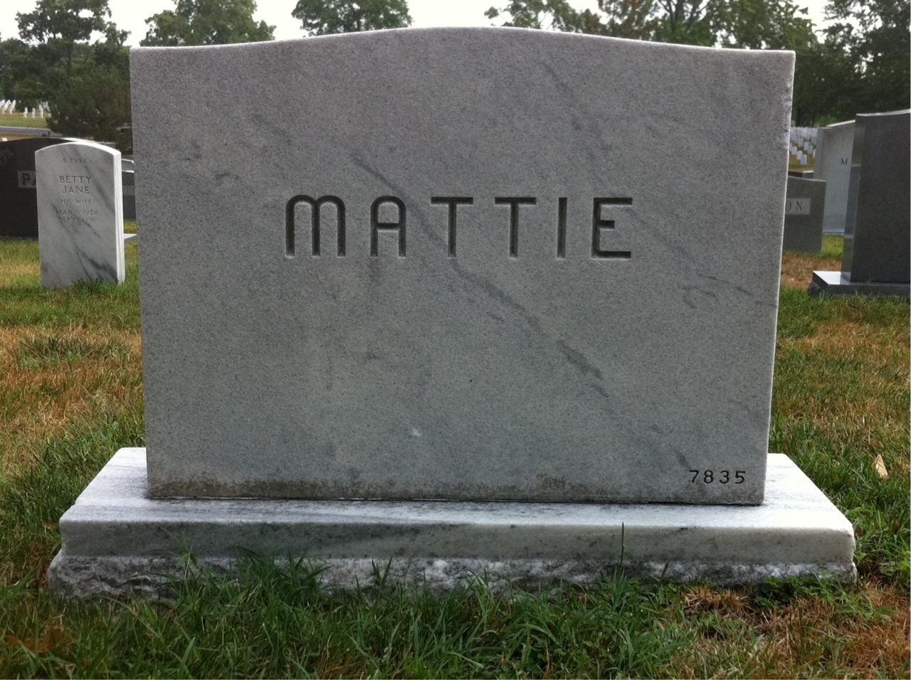 Back of headstone — Edward Mattie