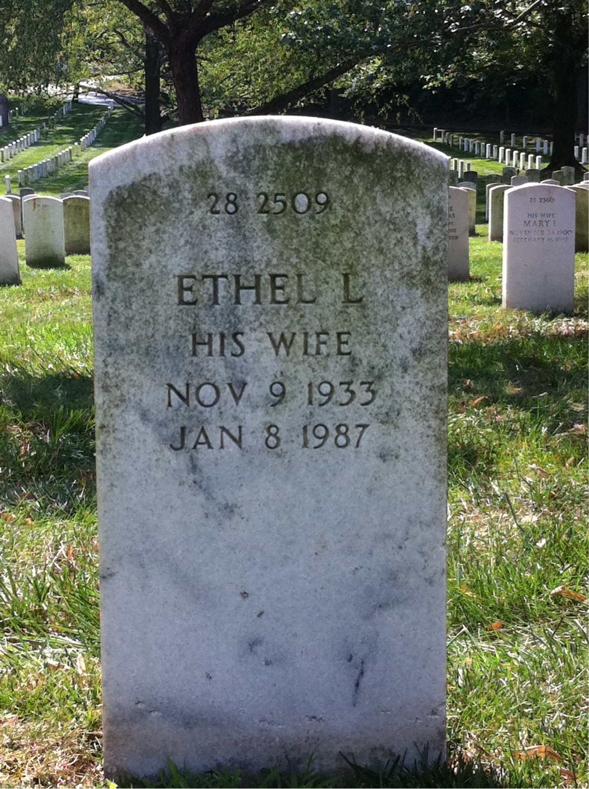 Back of headstone — Ethel Awkard