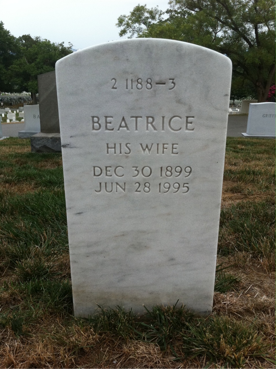 Back of headstone — Beatrice Moon