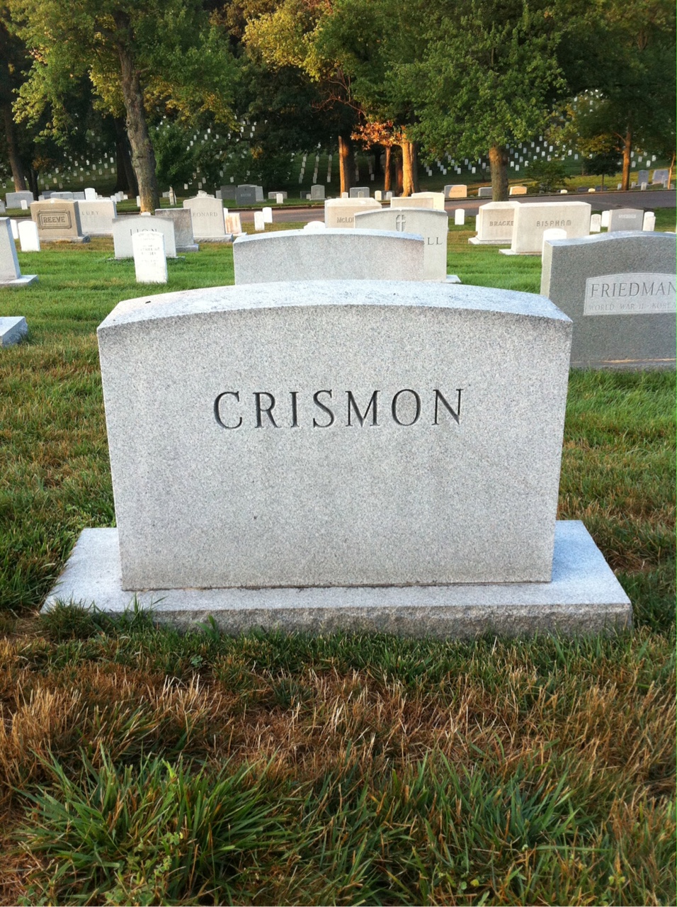 Back of headstone — F Crismon