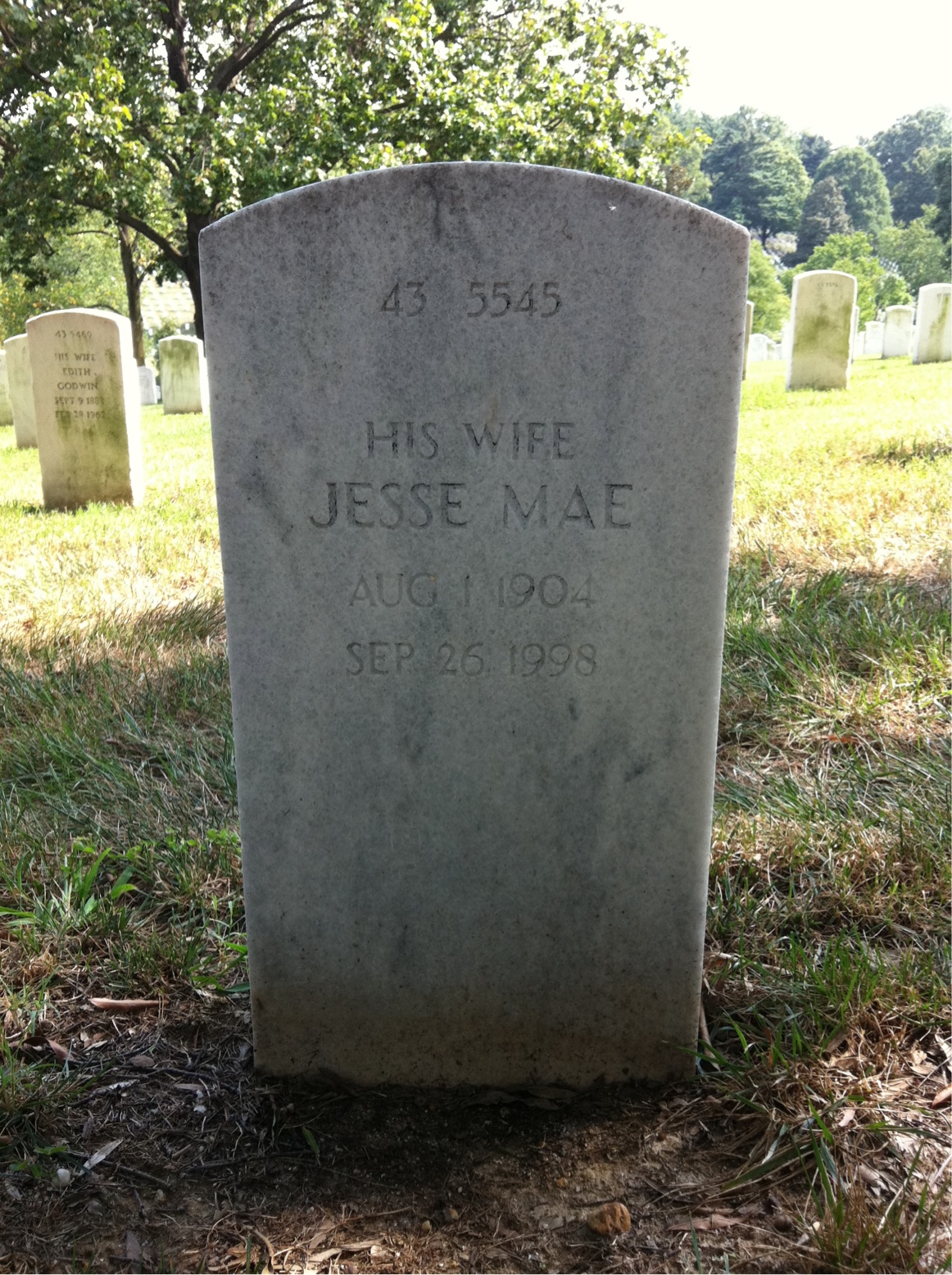 Back of headstone — Robert J Smith