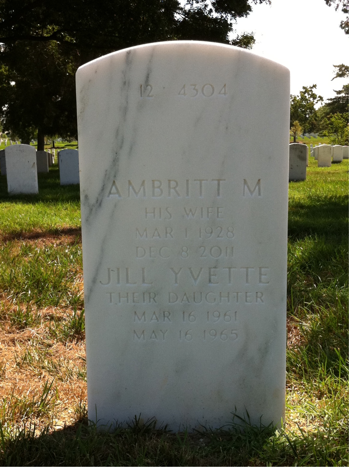 Back of headstone — Ambritt Pryor