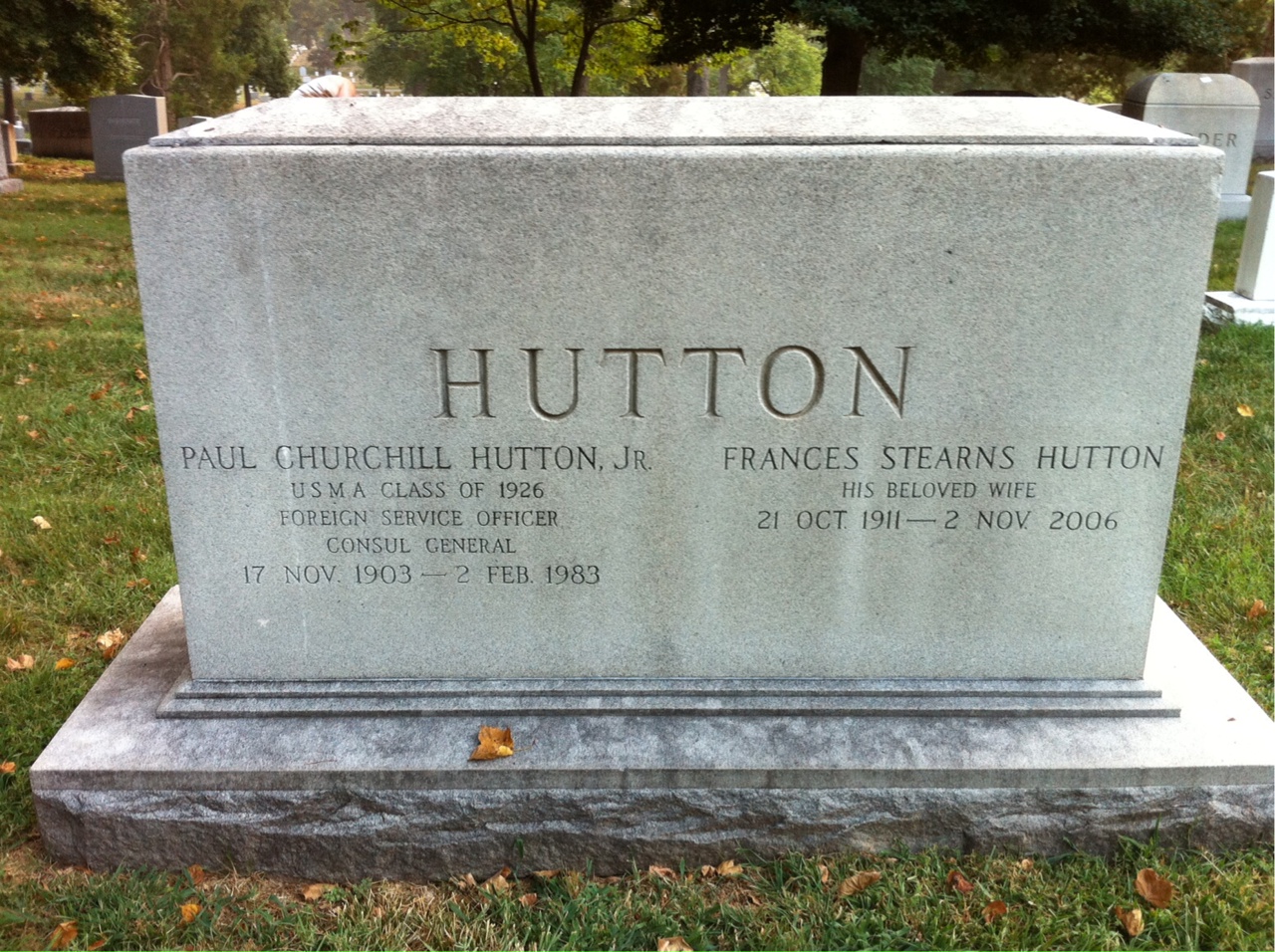 Back of headstone — Paul Hutton