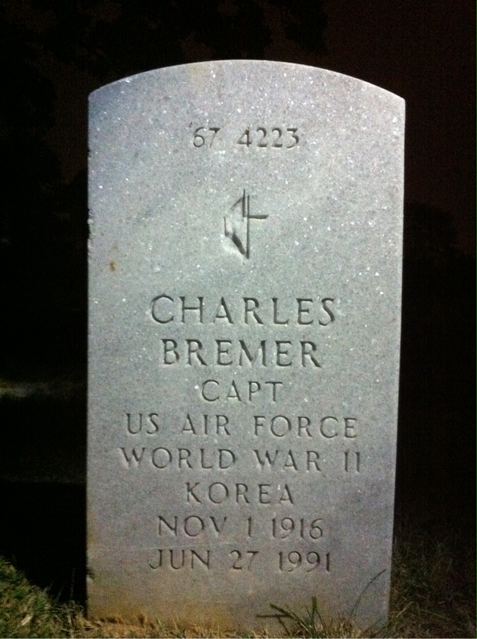 Back of headstone — Charles Bremer