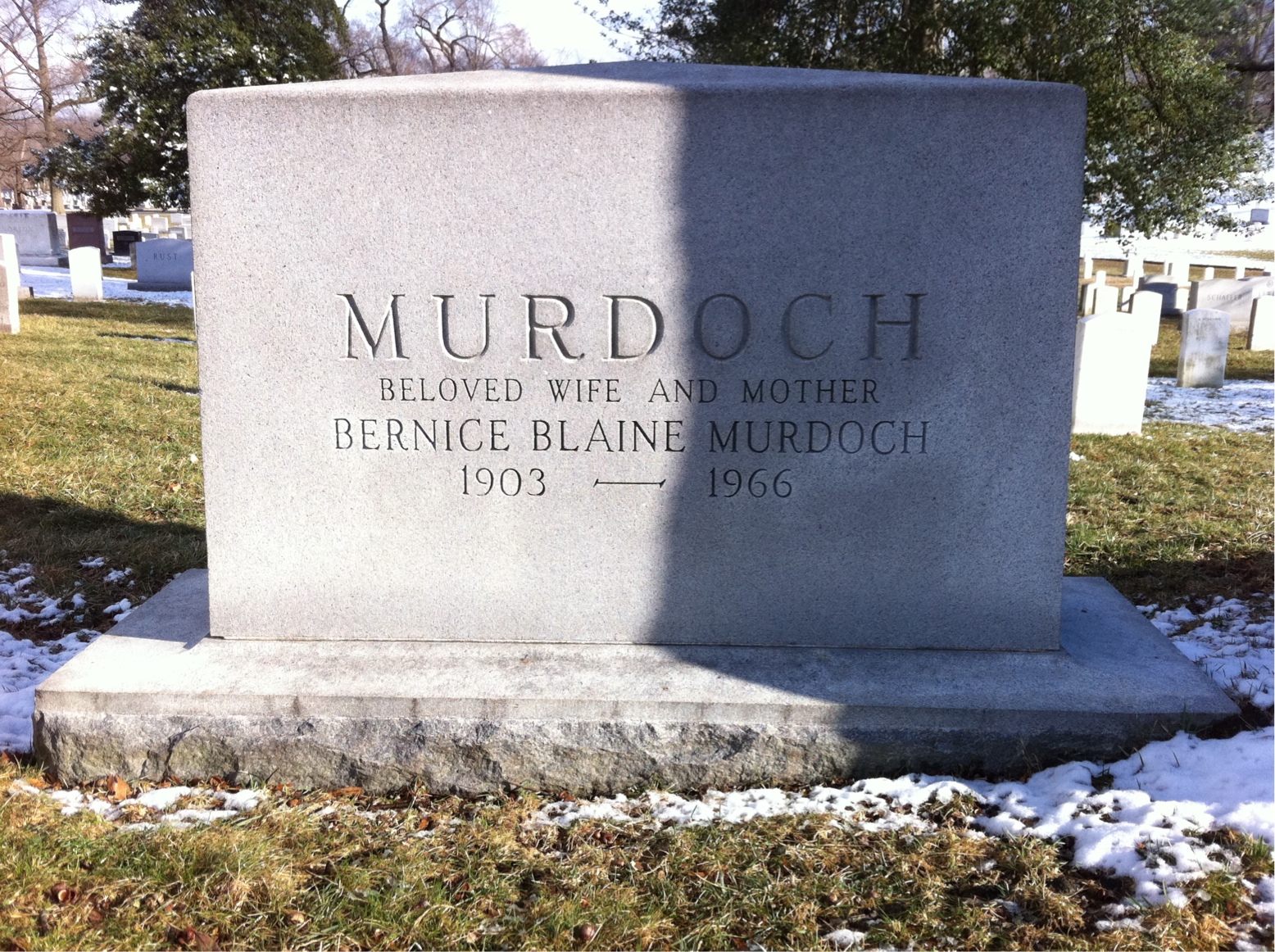 Back of headstone — Helene Murdoch